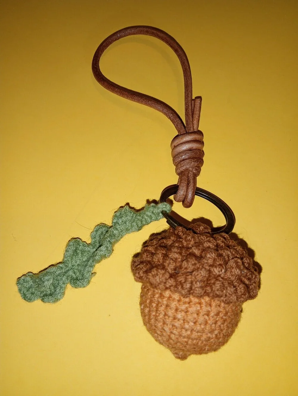 Crocheted Acorn Keychain with Leaf